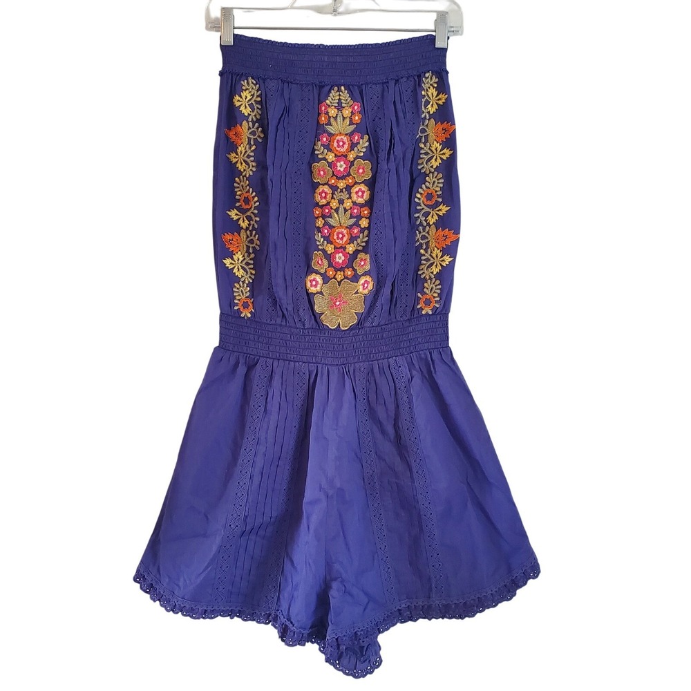 Venus Romper‎ Womens XS Embroidered Floral Boho Festival Strapless Playsuit